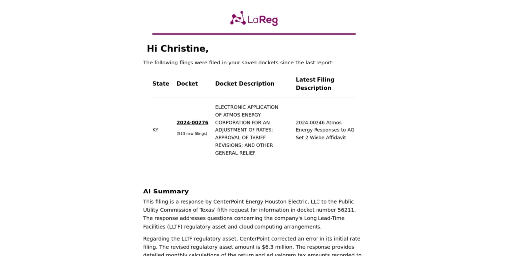 AI summary email example